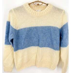 Johnnie O Womens Mohair Wool Stripe Sweater Cream Blue Size Large NeW